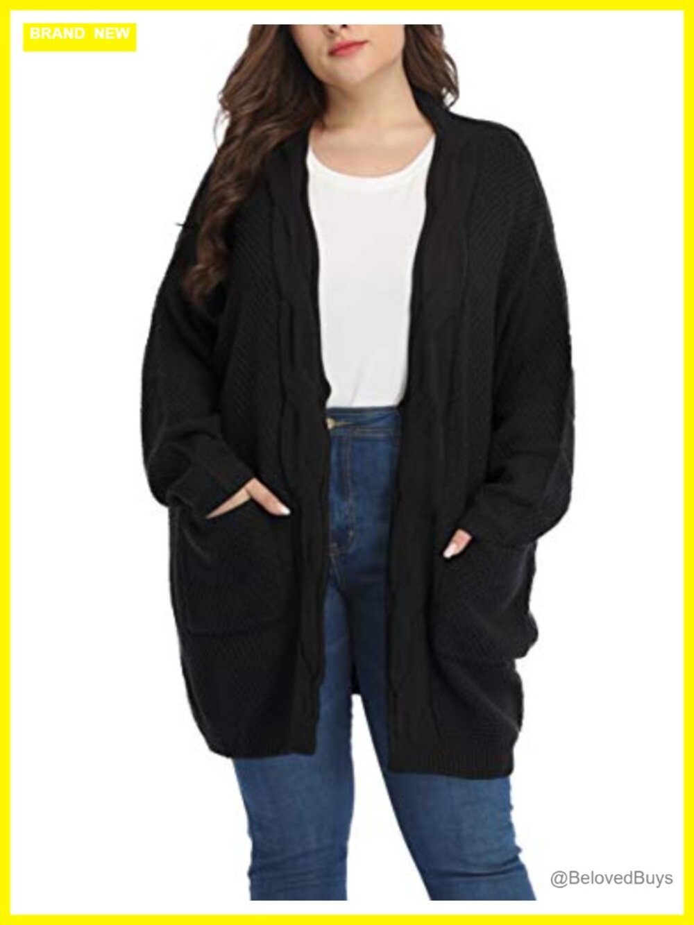 Plus Size Oversized Open Front Cardigan Long Batwing Sleeve Cable Knit